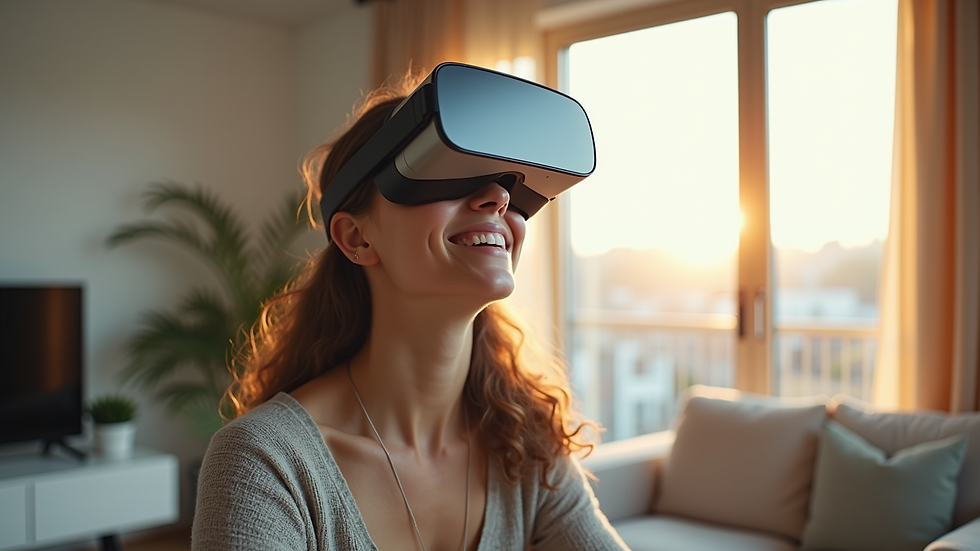 Person in a bright room using VR for an immersive wellness session