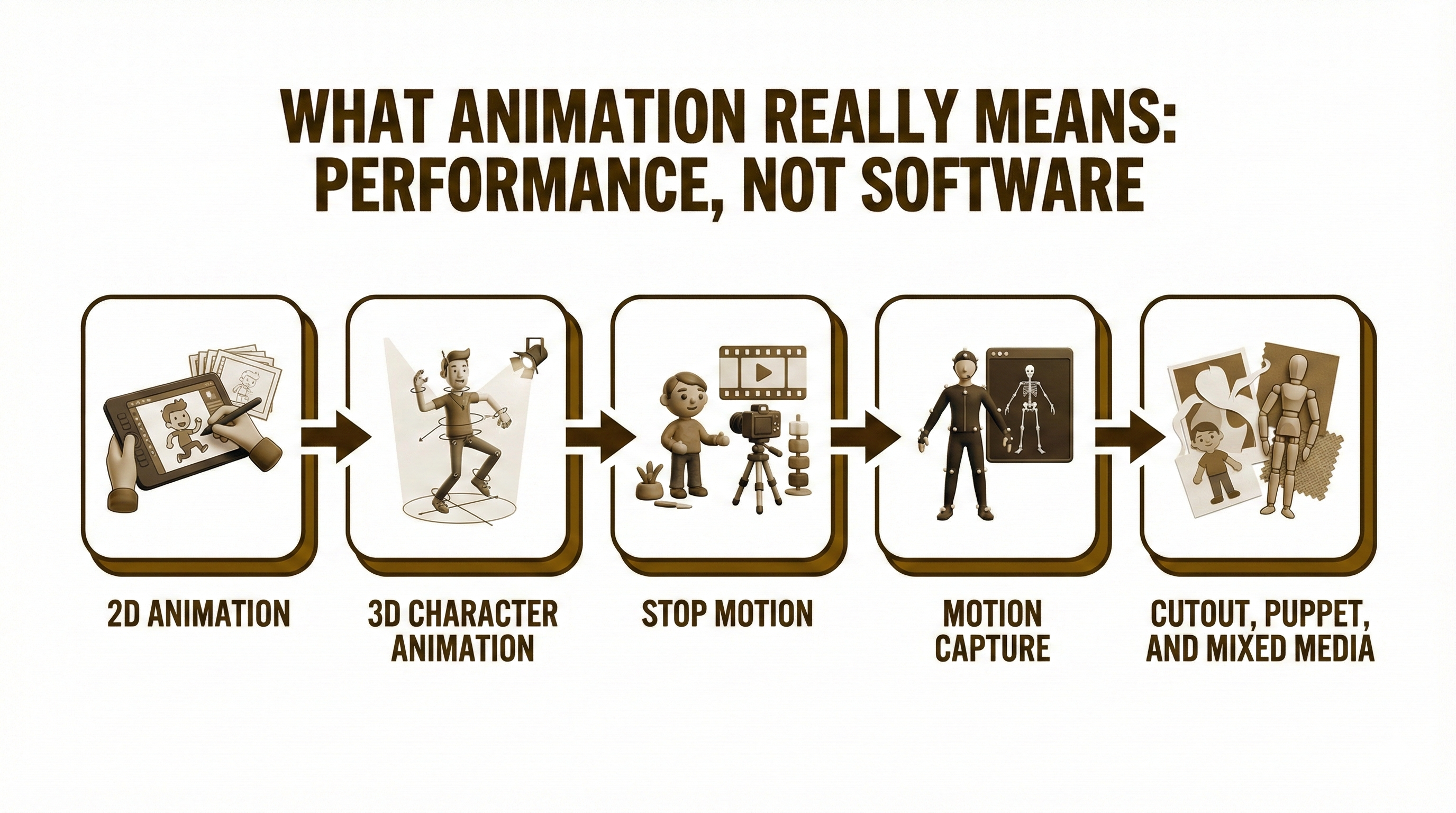 Animation techniques and character performance methods for 3D cartoon production