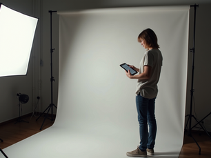 Digital influencer creating paid social ad content in a studio