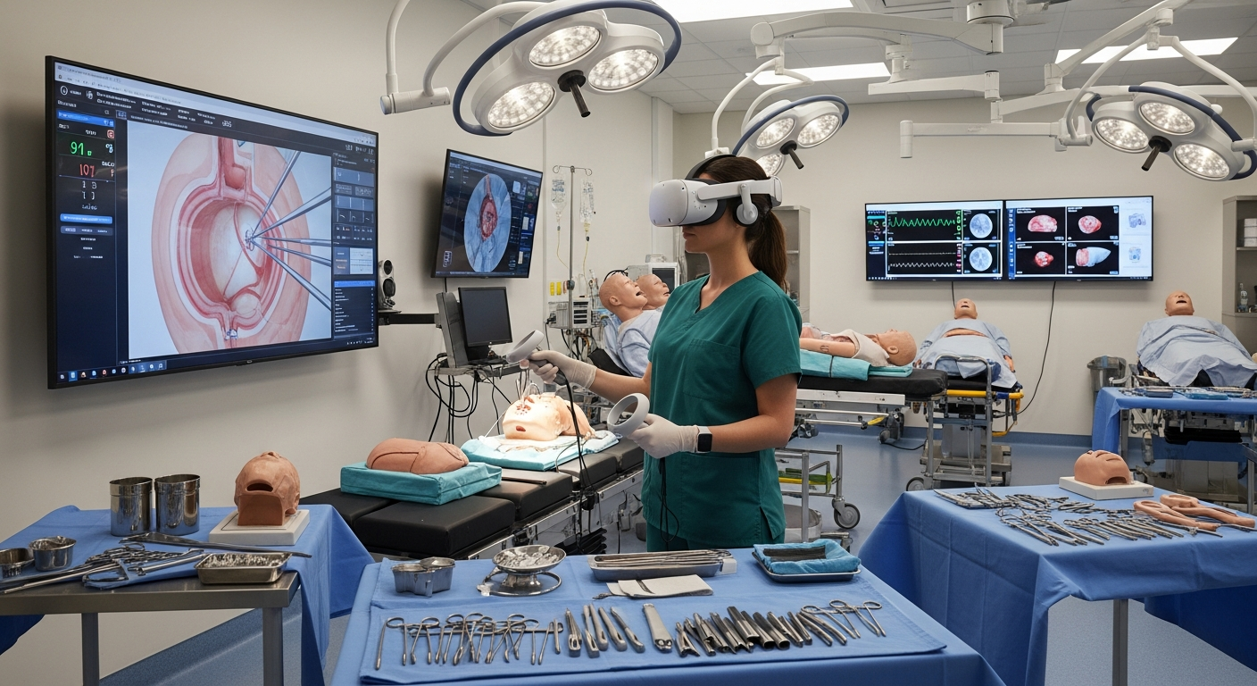 Clinician practicing procedures in an immersive medical simulation center