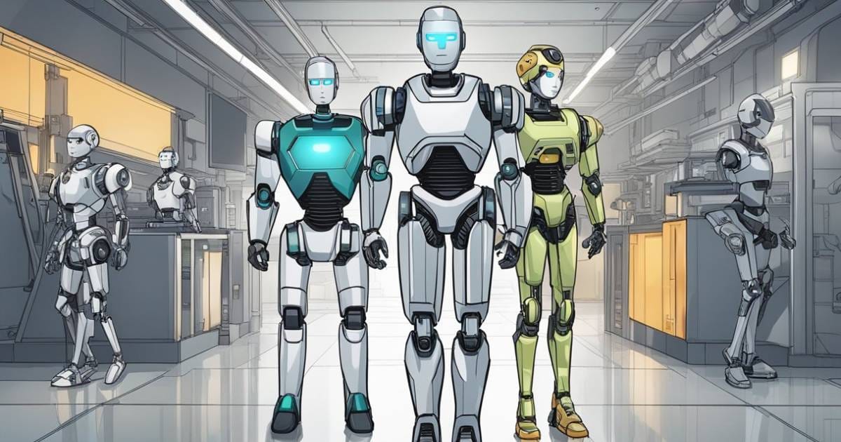 Humanoid robot prototypes in a laboratory representing different project scopes and costs