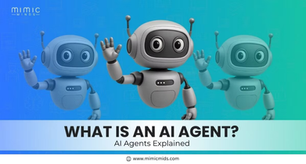 Three cheerful robots wave on a blue-green gradient background. Text reads “What is an AI Agent? AI Agents Explained.”