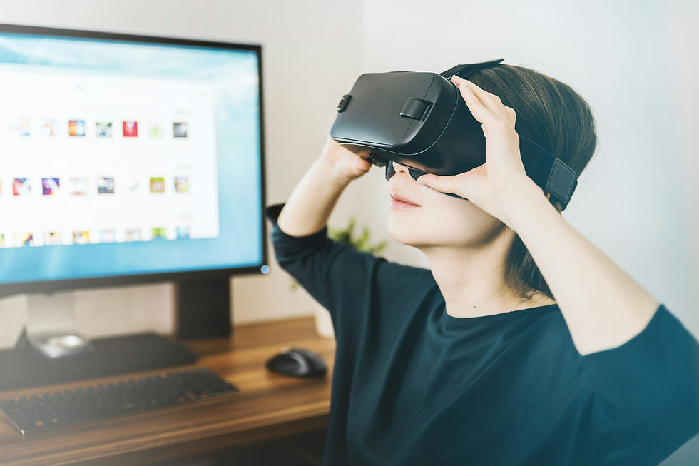 Professional using a virtual reality headset for spatial computing