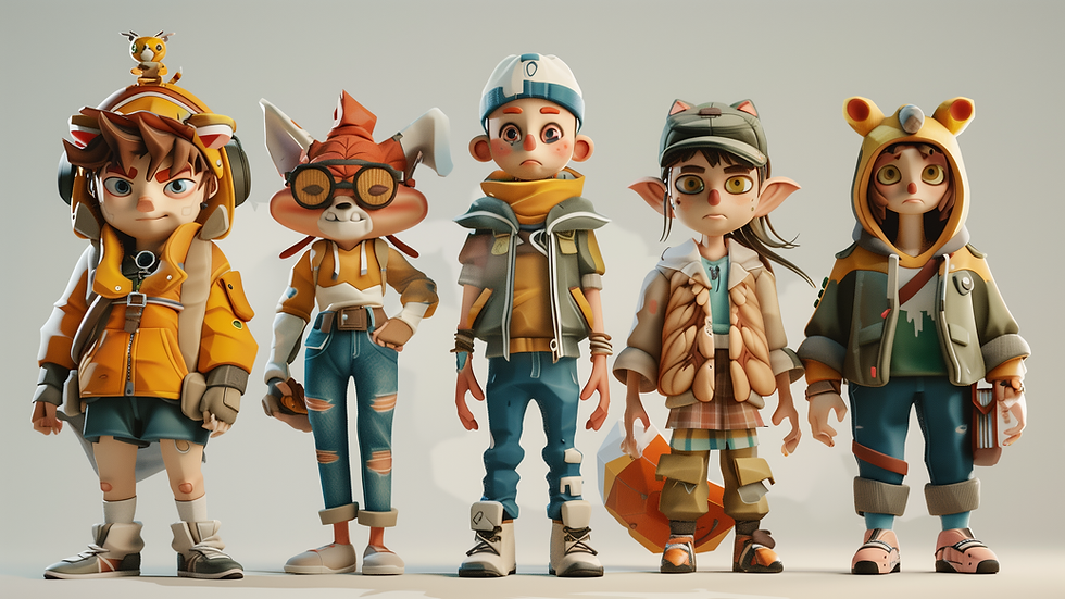 Expressive 3D cartoon character lineup created by Mimic Cartoon