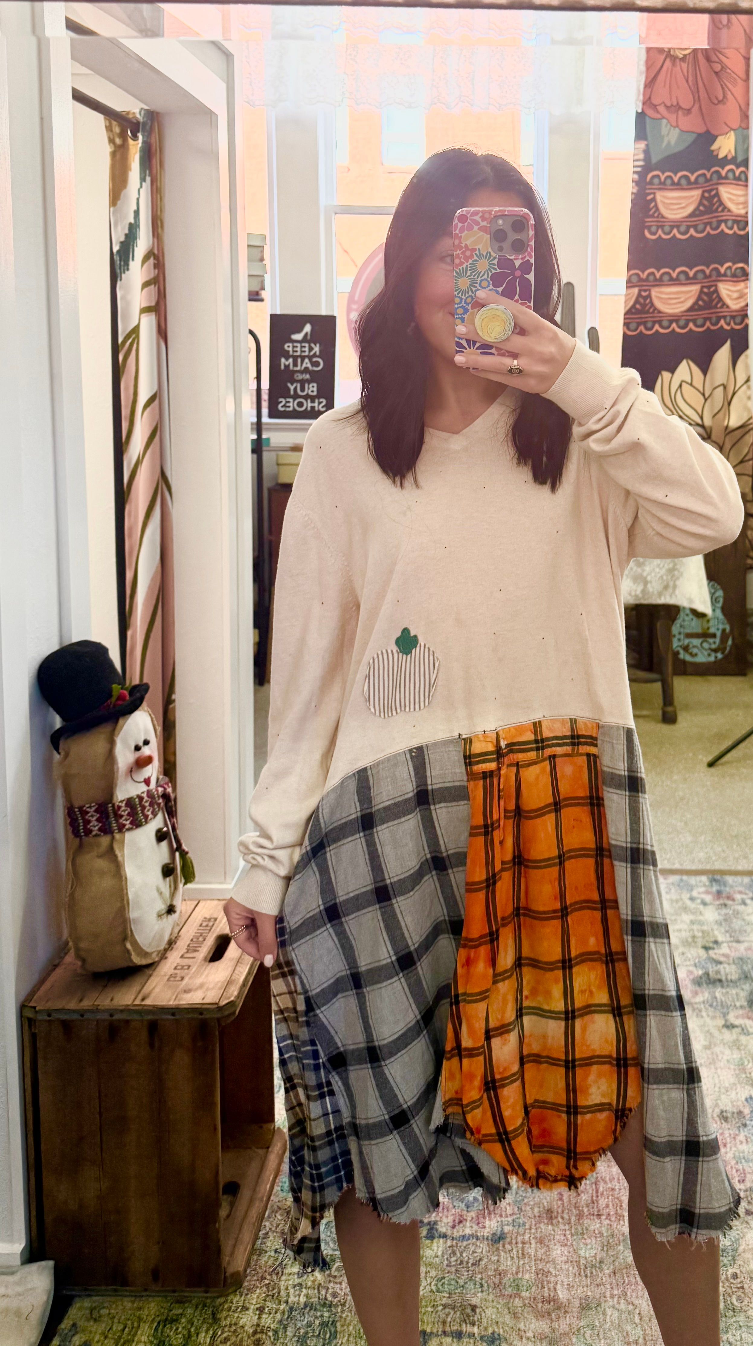 Trash Child Cream Top Mixed Plaid Dress