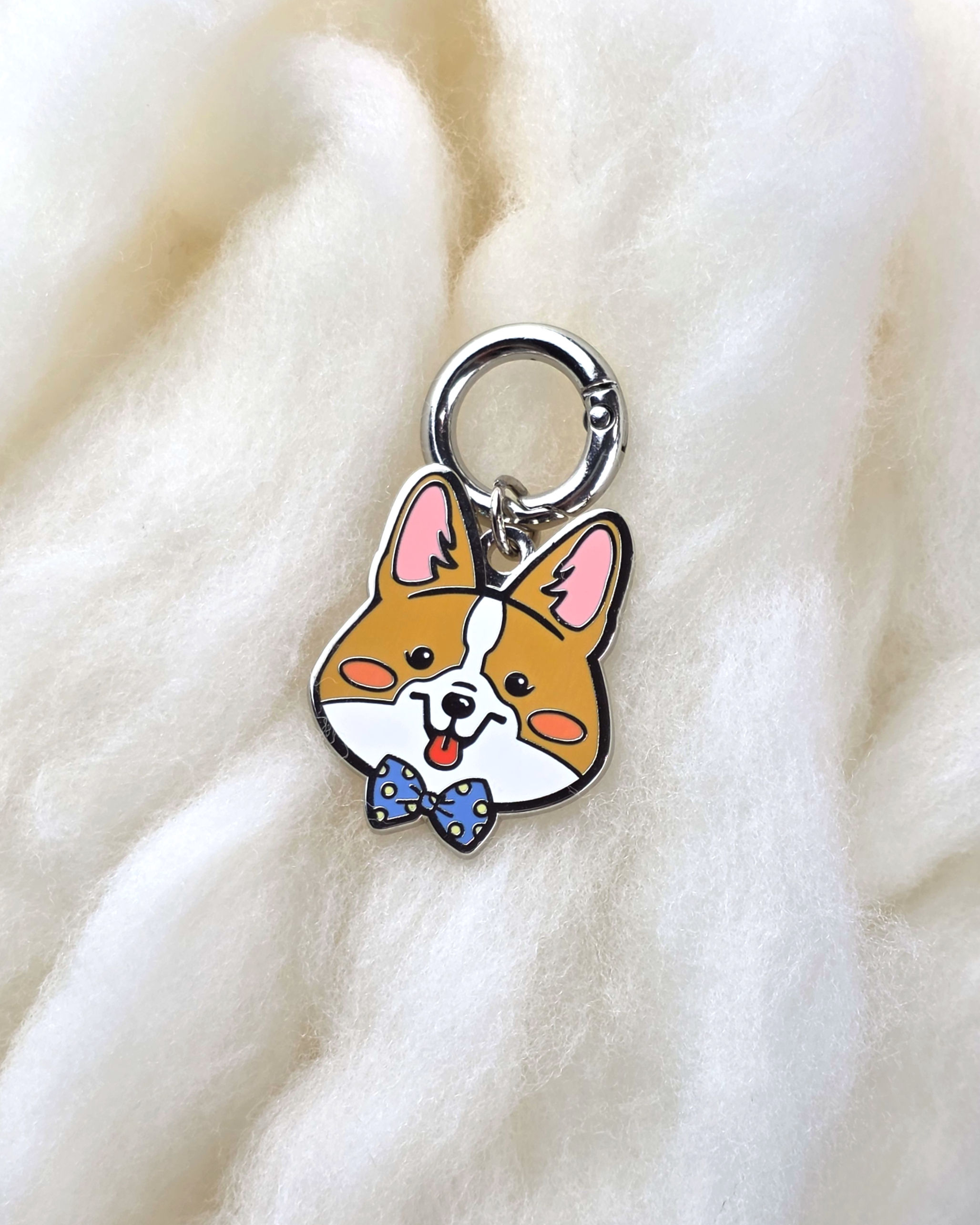 Custom Corgi dog ID tag personalised with hard enamel finished and engraving