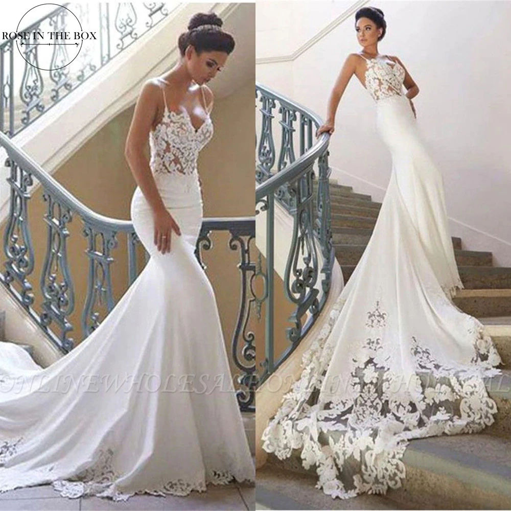 Romantic Bohemian Lace Mermaid Boho Wedding Dresses 2022 Sexy Backless Spaghetti