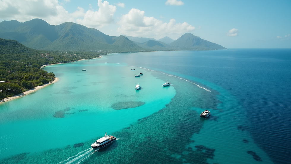 Vue aérienne d’un mouillage paisible à Nosy Be avec plusieurs bateaux