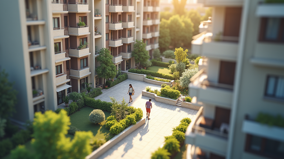 High angle view of a property manager inspecting a residential building