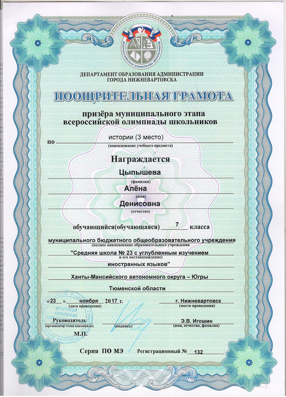 Алёна Цыпышева 3 место