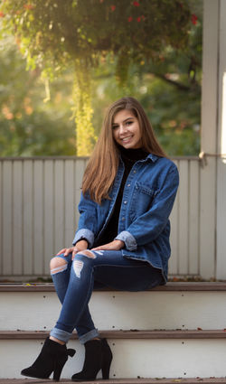 Kaitlyn sitting on Gazebo steps