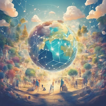 A dream of a peaceful world with people, supported by digital technology, living in harmon