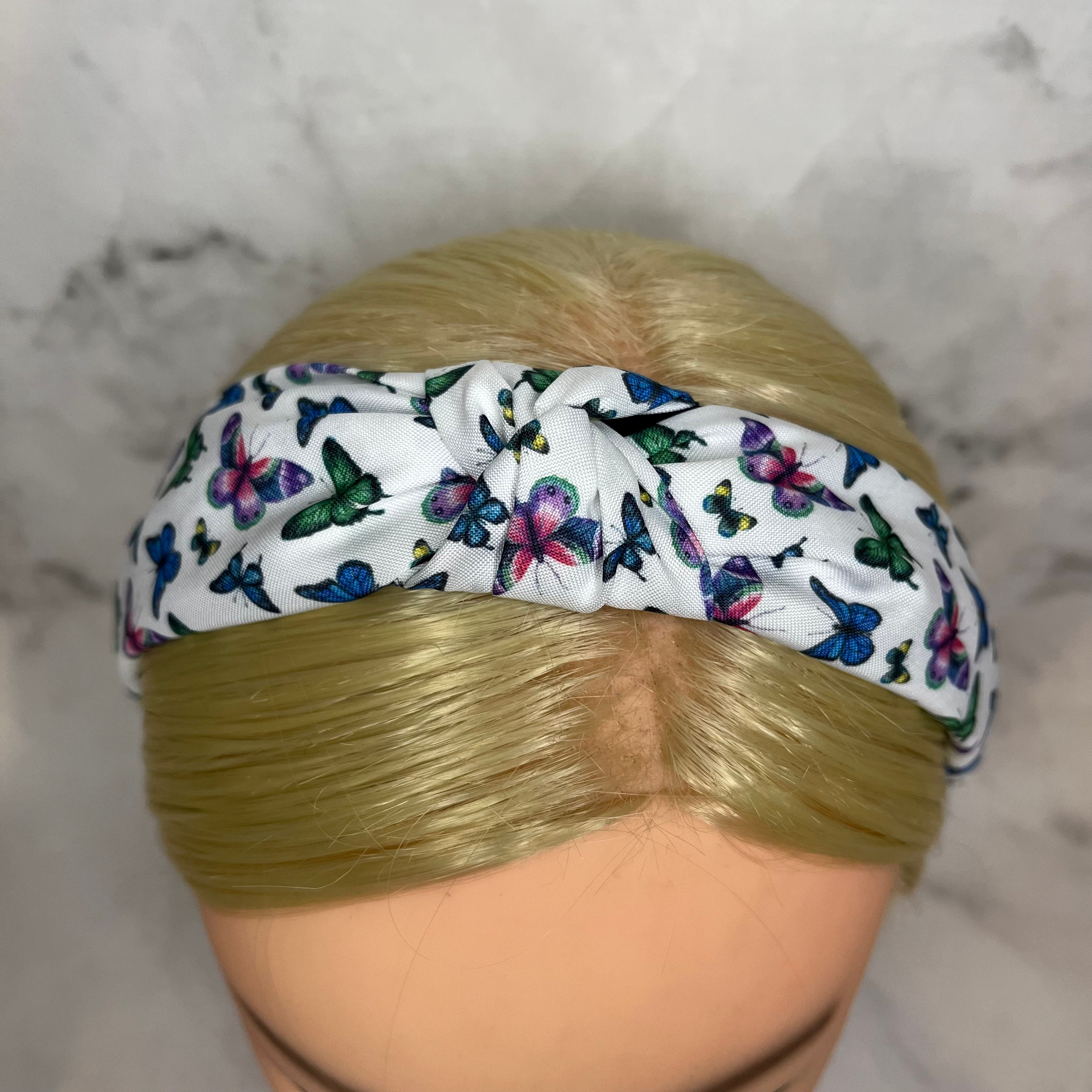Blue and Green Butterflies Knotted Head Band