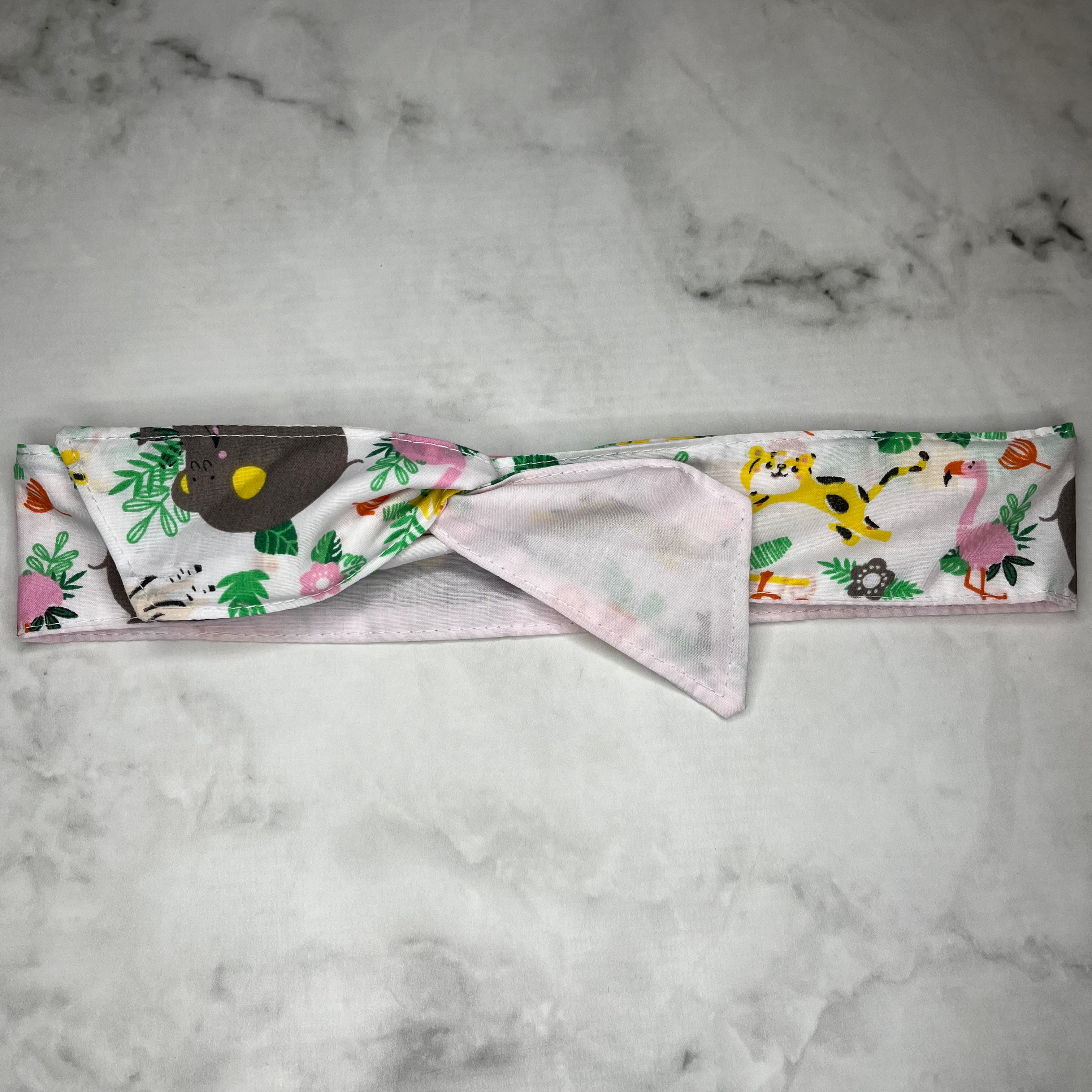 Zoo Animals on Pale Pink Wired Hair Tie
