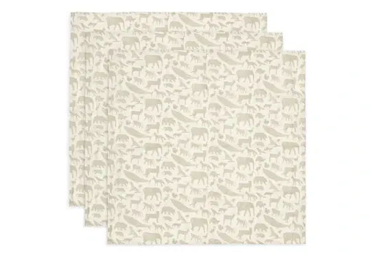Lange Gaze de Coton Small 70x70cm Animals - Olive Green - 3 Unités - JOLLEIN