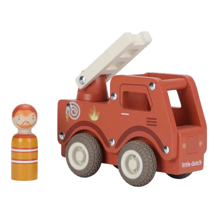 Camion de pompiers en bois – Rouge LITTLE DUTCH