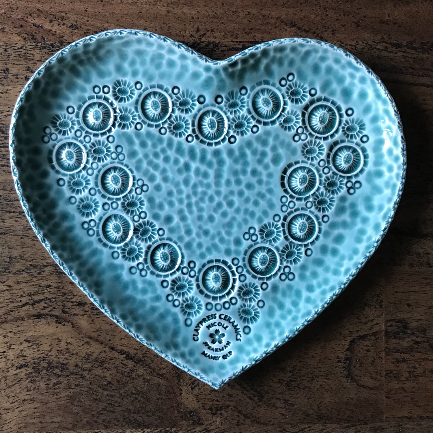 Medium Dark Green Floral Heart-Shaped Dish