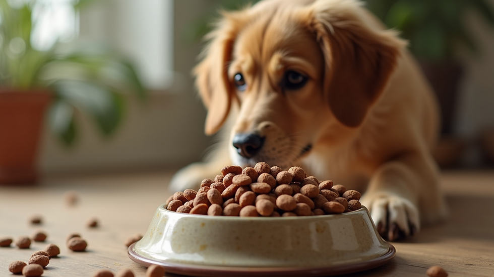 Close-up view of a bowl filled with organic dog food