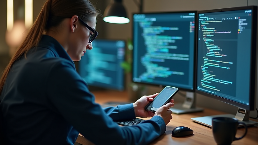 Vista de un desarrollador trabajando en una aplicación móvil