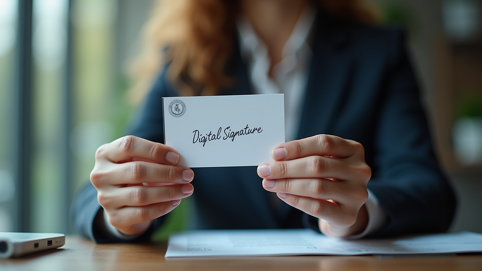 Eye-level view of a person holding a digital signature certificate card