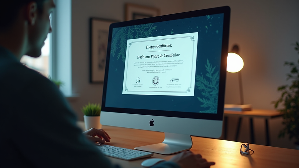 Eye-level view of a digital certificate displayed on a computer screen