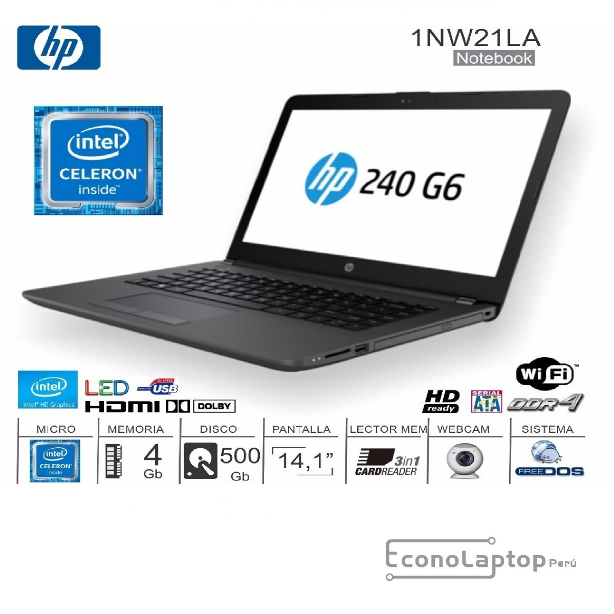 LAPTOP HP 240 G6 INTEL CELERON RAM DE 4 GB DD 32GB SSD