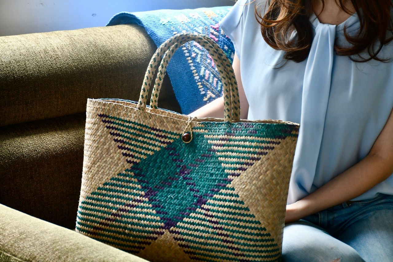 タイ産・手織りバッグ (完全ハンドメイド) グリーン L