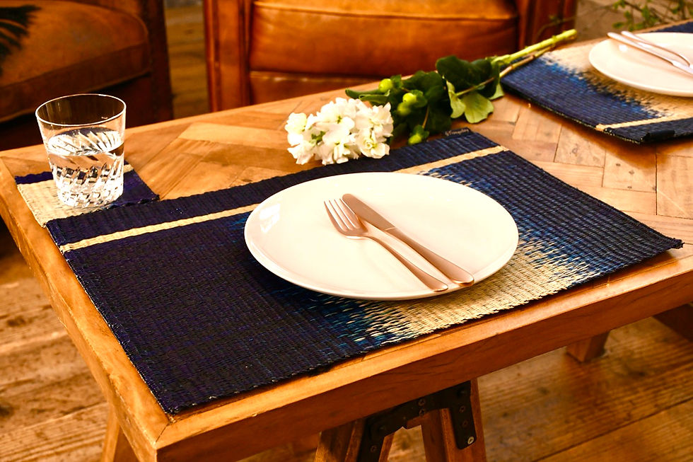 4点セット【ランチョンマット2枚・コースター2枚 Dark Blue】タイ手織り