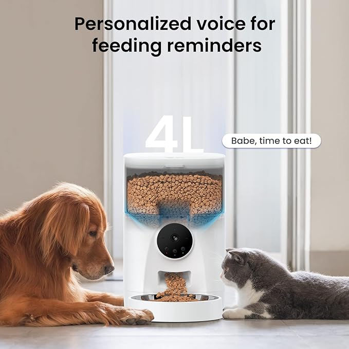 Automatic Pet Feeder with Camera Video Recording and 2-Way Audio Monitors And Interacts