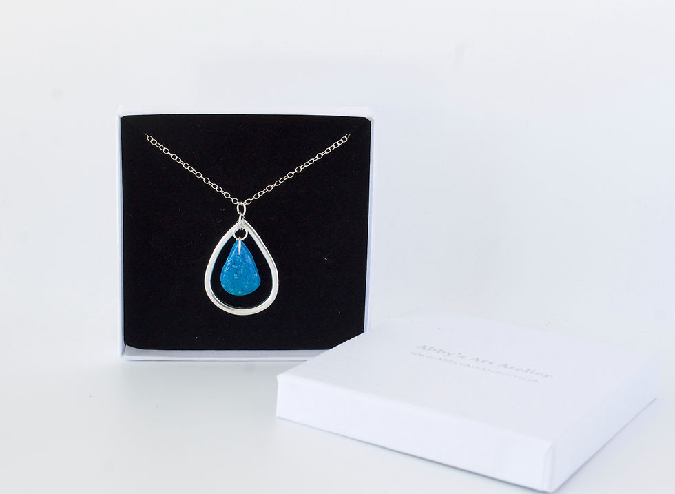 Thumbnail: Fine Silver Teardrop with Polymer Clay Teardrop Middle Necklace