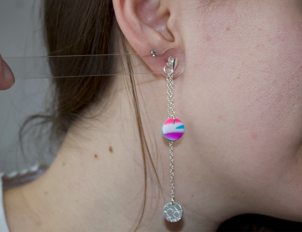 Thumbnail: Teardrop Studs Circle Chain Drop with Fine Silver Butterfly Chain Drops