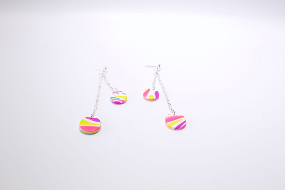Thumbnail: Teardrop Studs Double Circle Chain Drop Earrings