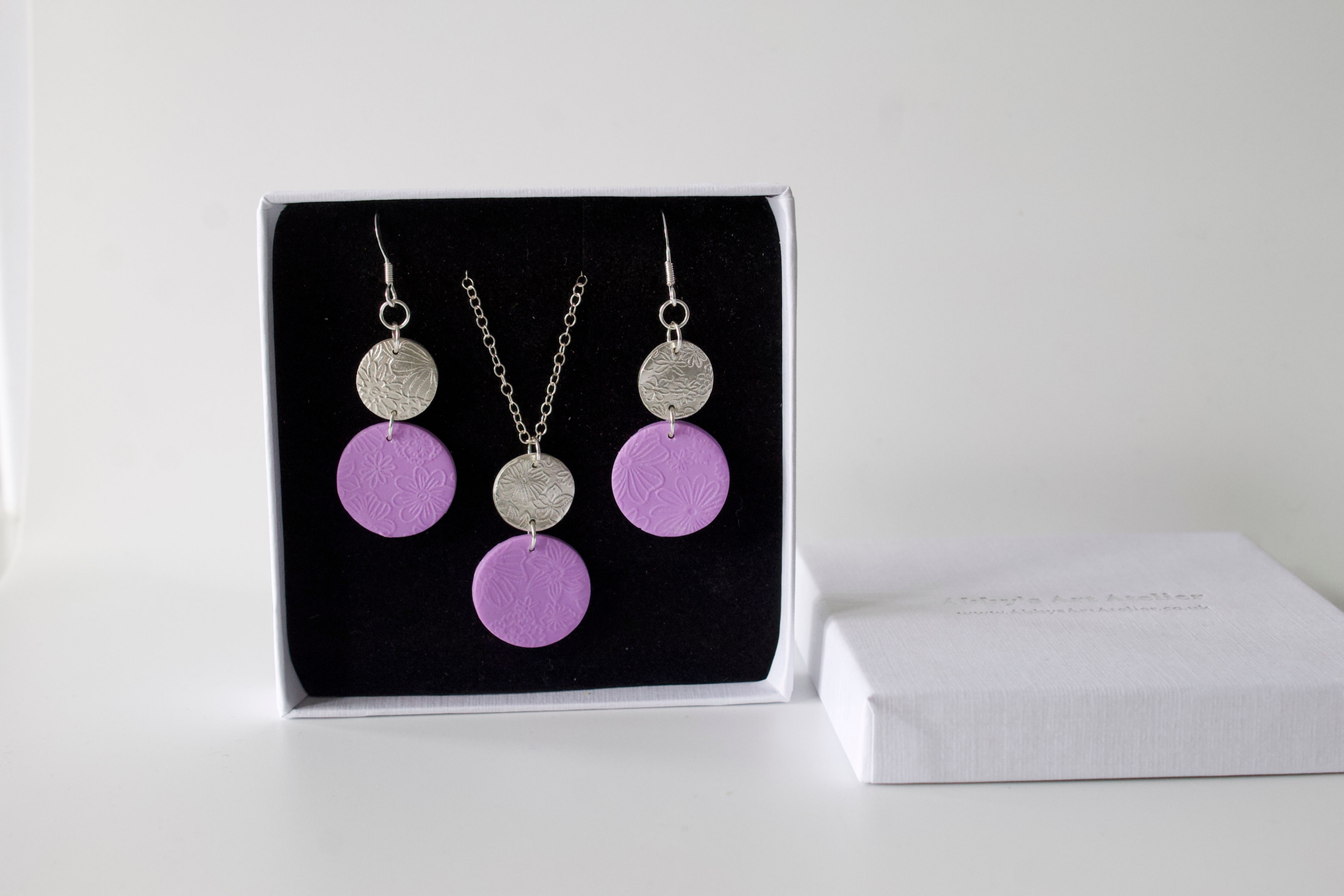 Embossed Double Circle Earring and Necklace Matching Set