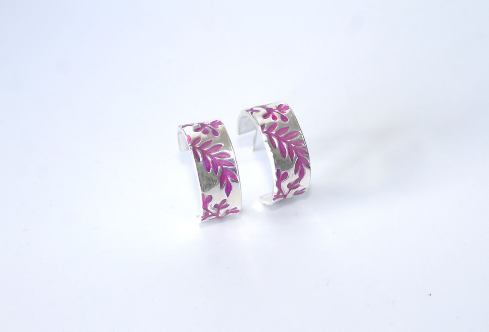 Thumbnail: Floral Embossed Fine Silver Half Hoop Earrings