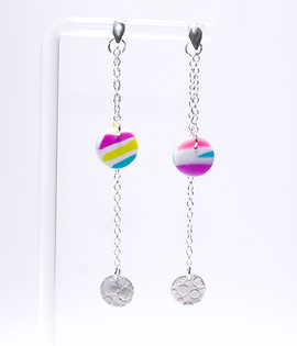 Beautifuly Bright-Handmade Polymer Clay Earrings With Fine Silver Embossed Drop on Sterling Silver Studs