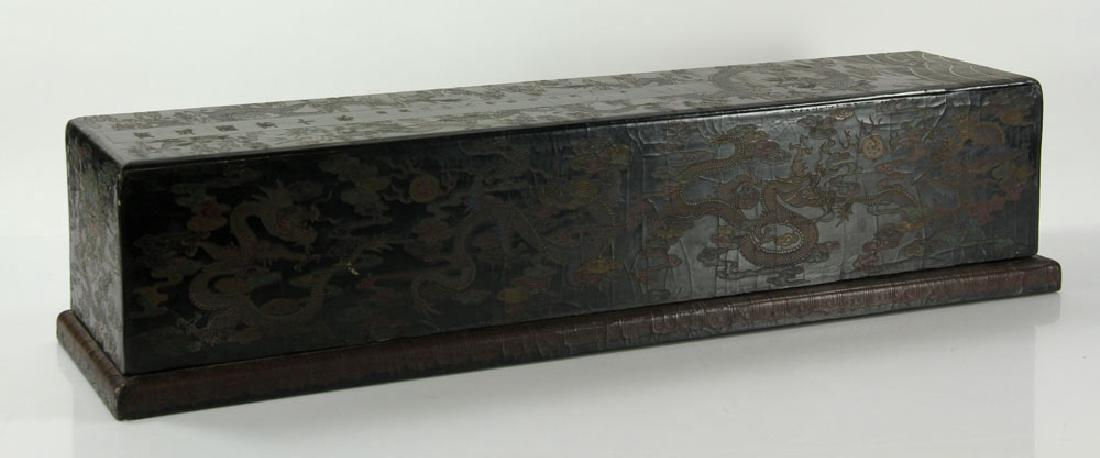 Large Chinese Gilt and Black lacquered Scroll Box