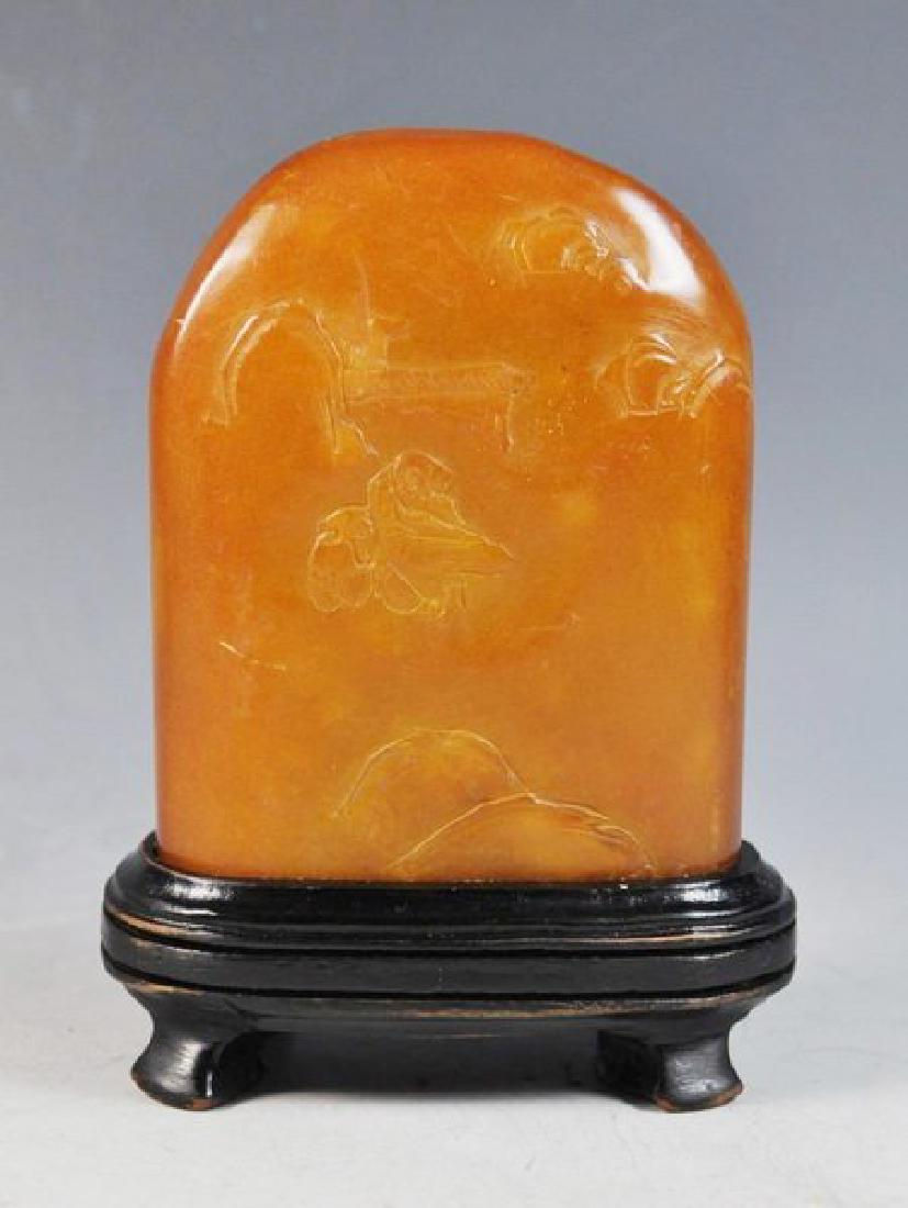 Chinese Carved Stone W/Wood Stand