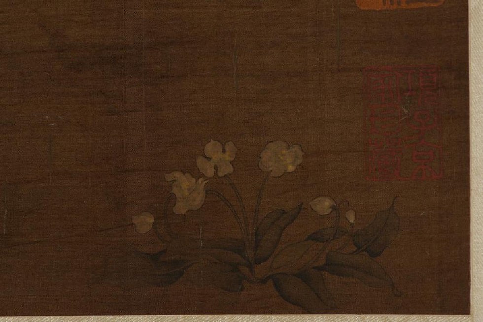 Thumbnail: ANONYMOUS: COLOR AND INK ON SILK 'PIGEONS' PAINTING