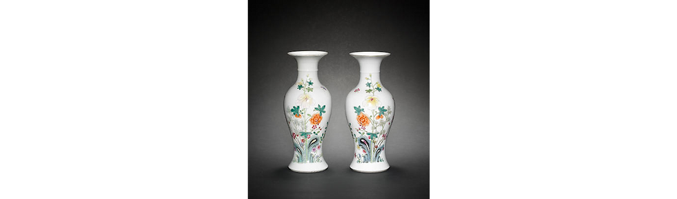 Thumbnail: A PAIR OF MATCHED FAMILE ROSE VASES