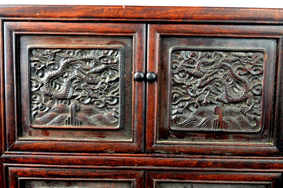 Thumbnail: 疑似花莉龍紋案頭小箱Antique Miniature Hongmu 4-Door Cabinet