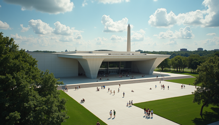 High angle view of the Smithsonian National Air and Space Museum exterior in Washington D.C.