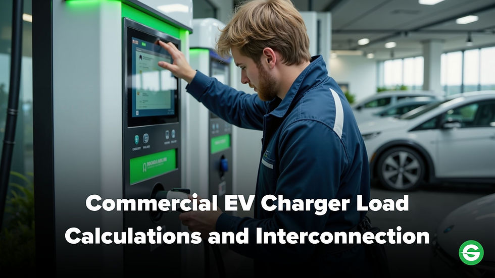 Electrician reviewing electrical panel and load calculation worksheet for a commercial EV charging installation