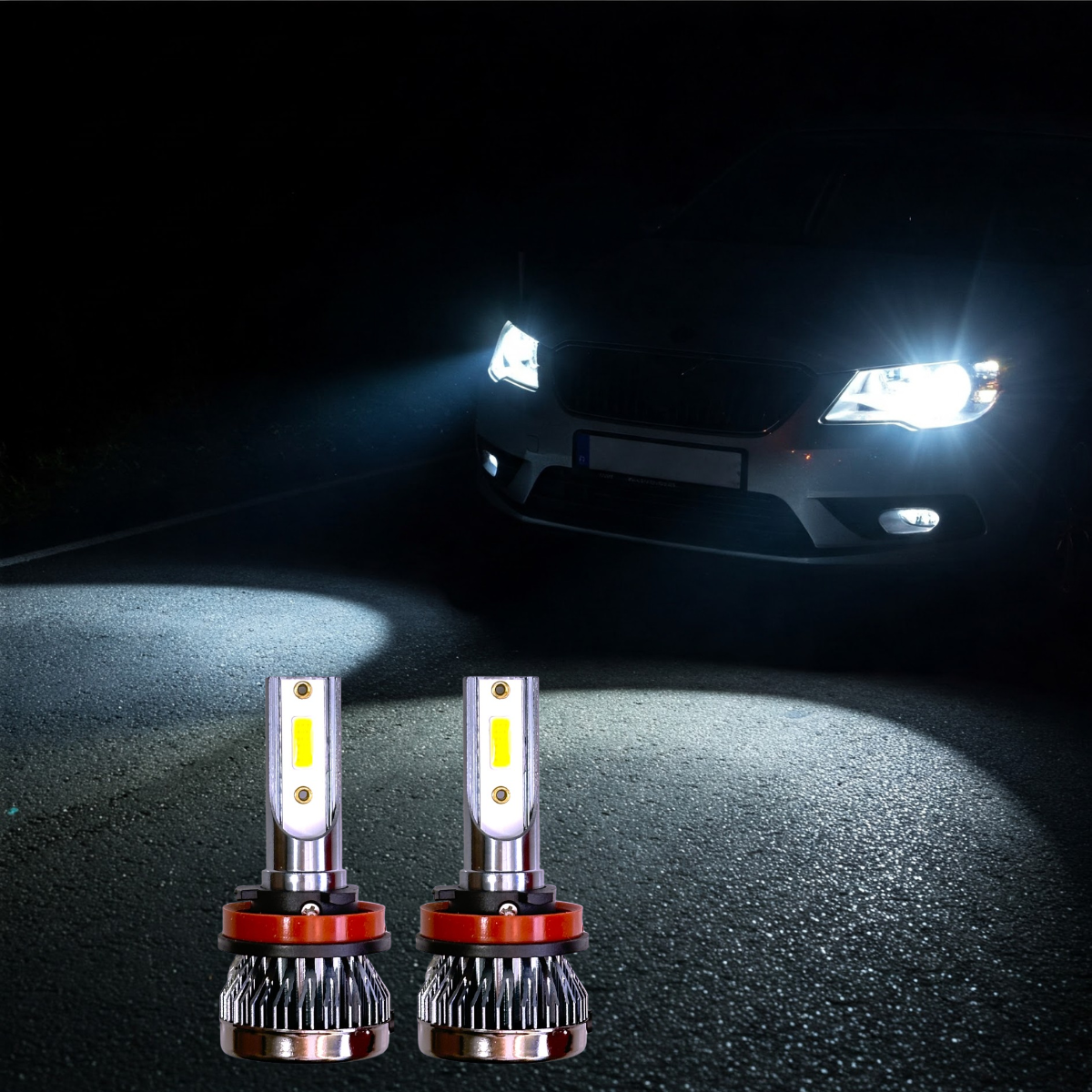 Lâmpada LED H11 Par COB 6000K 6000LM 12V p/ farol automotivo