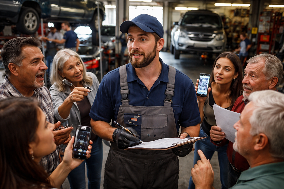 Roadside leads. Technician with costumers. Roadside Assistance Business