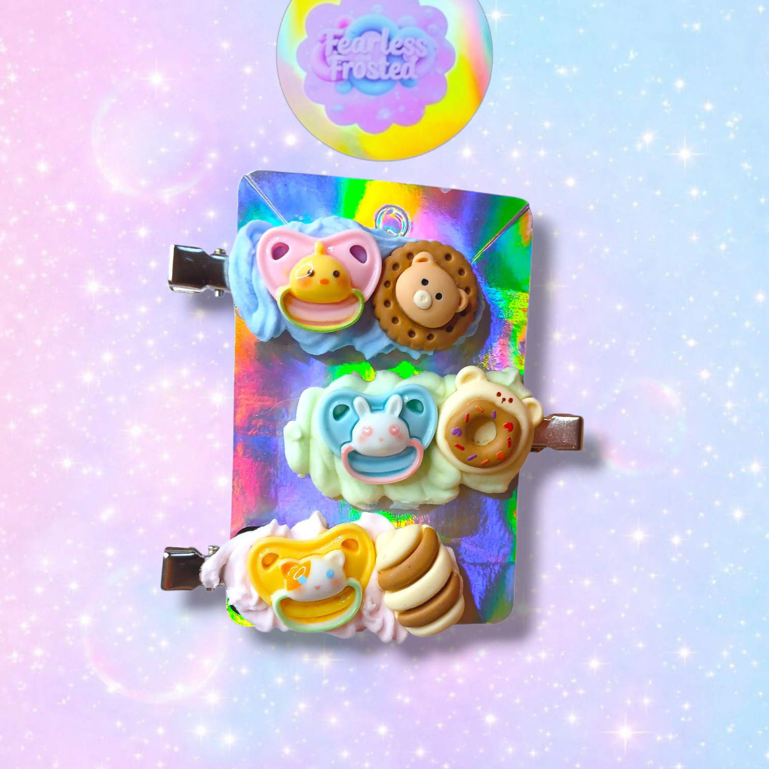 Cute core frosted hair clips/pastel kawaii decoden hair accessory/ set of three