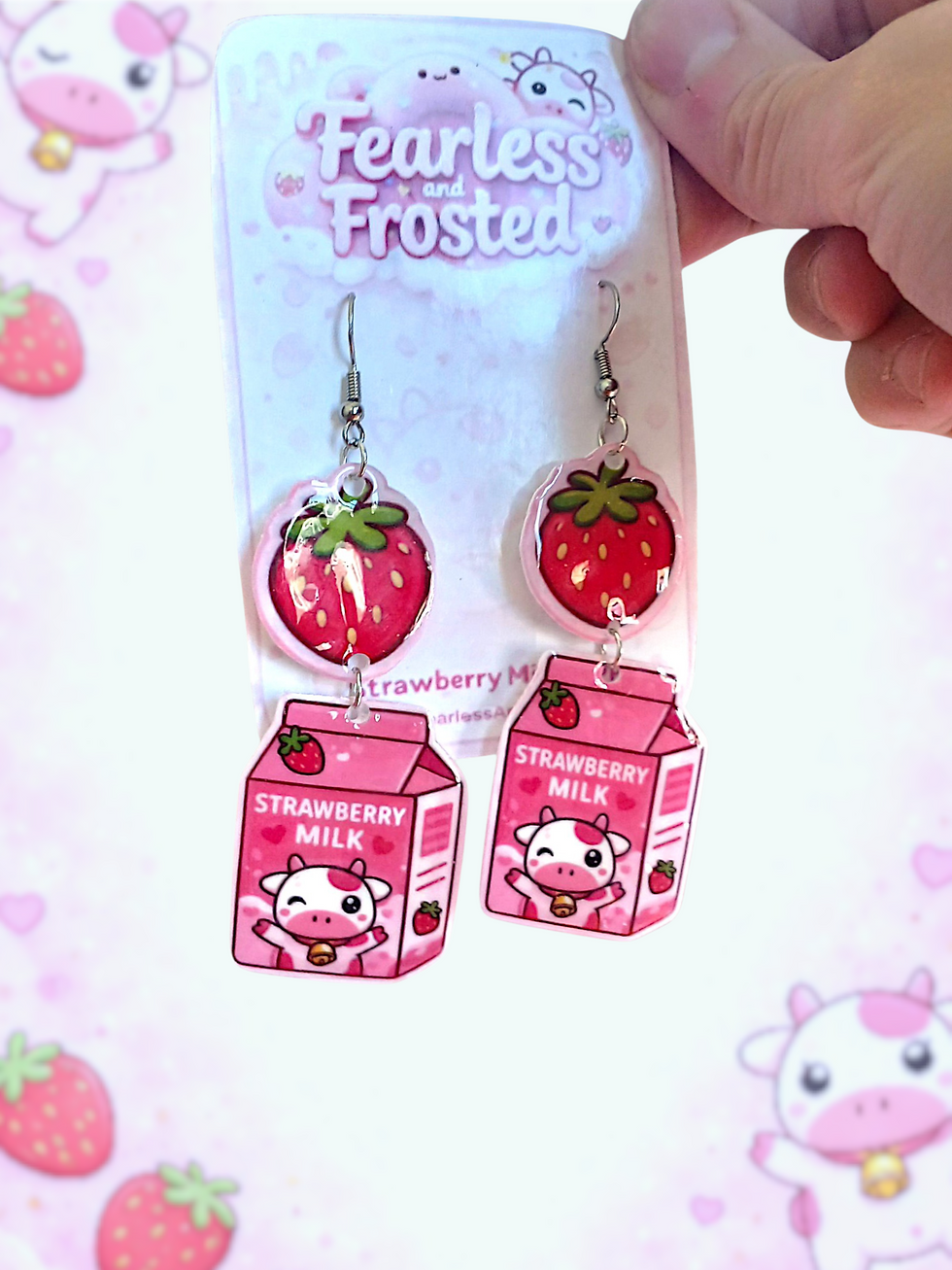 Thumbnail: Strawberry Milk dangle earrings