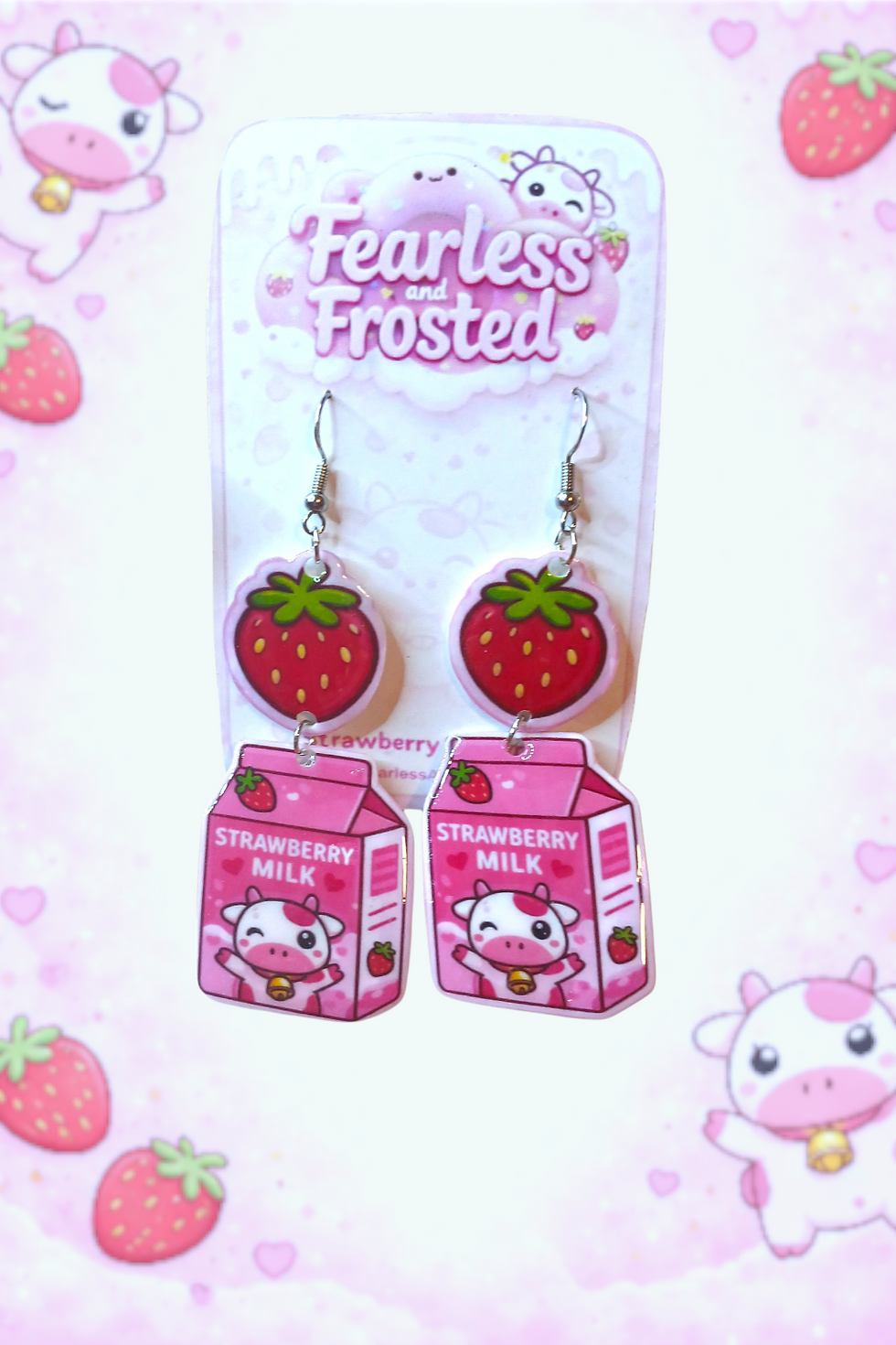 Thumbnail: Strawberry Milk dangle earrings