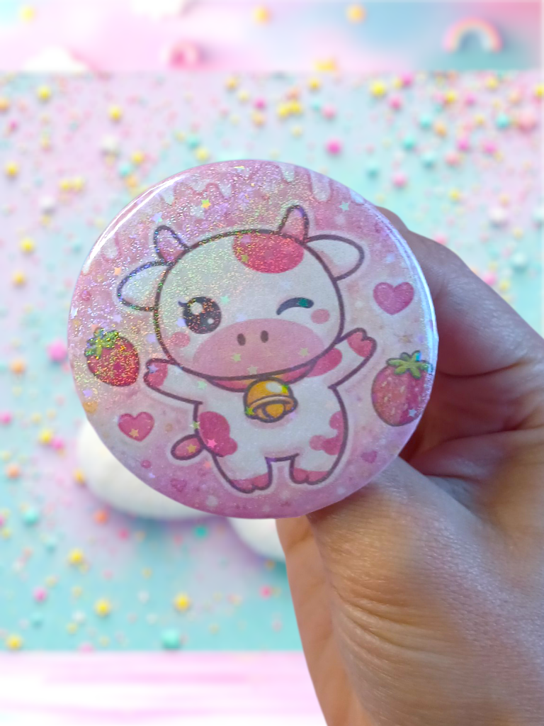 Thumbnail: cute strawberry milk pink cow pin buttons!