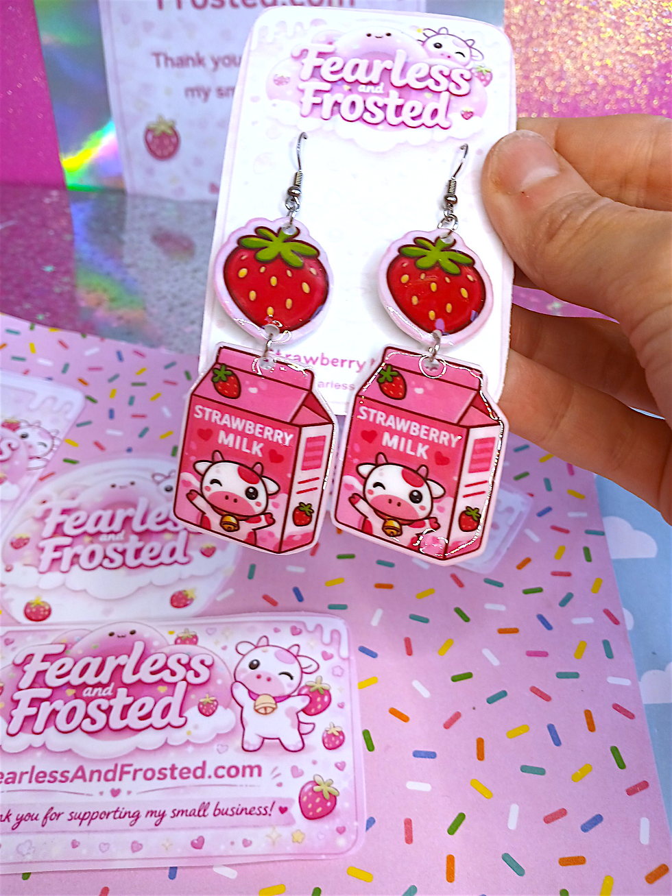 Thumbnail: Strawberry Milk dangle earrings