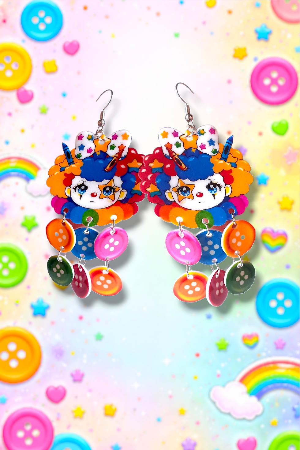 Thumbnail: Clown girl dangle button earrings